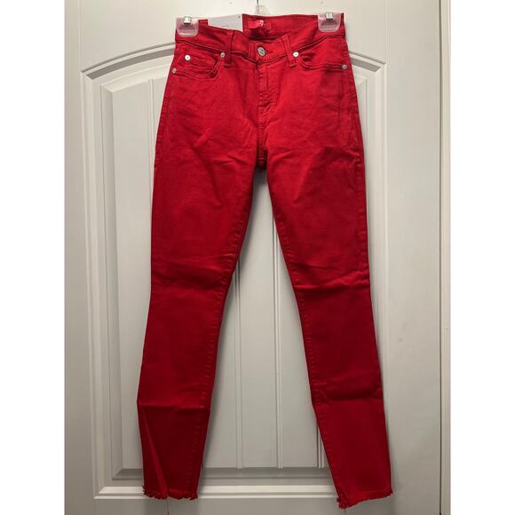 NWT 7 For All Mankind Women’s Slim Illusion Super Skinny Ankle Jeans Size 26 Red - Picture 1 of 11